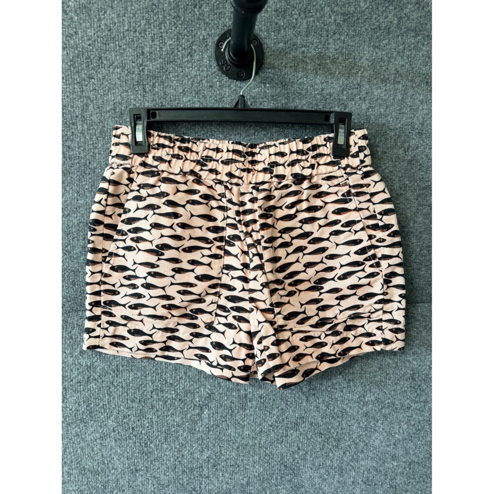 J.Crew Womens XS Peach Fish Print Linen Cotton Pull On‎ Shorts Nautical Summer